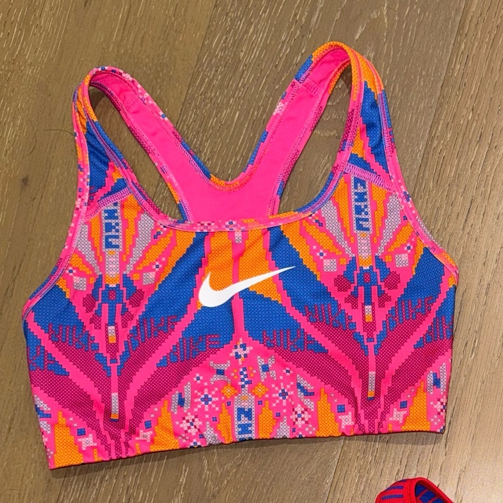 Nike Pink, Blue & Orange Geometric Pattern Sports‎ Bra